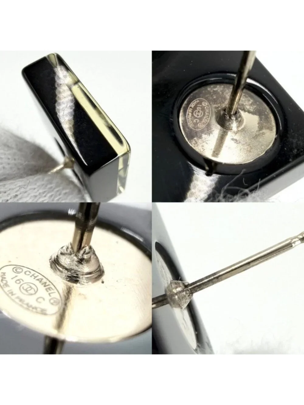 Chanel Big Earrings CC Logo Diamond 16c Black Gold